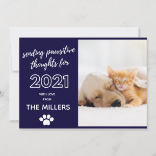 2021 happy new year pawsitive thoughts funny pet holiday card