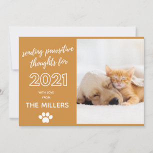 2021 happy new year pawsitive thoughts funny pet holiday card