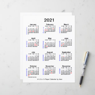 2021 Holiday 52 Week Calendar by Janz 8.5x11 Paper