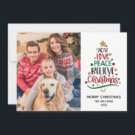 2021 Joy Love Peace Believe Christmas One Photo Holiday Card<br><div class="desc">This stylish 2021 Christmas photo card features the typography Joy,  Love,  Peace,  Believe,  Christmas alongside your family photo. Personalize with your greeting and family name.</div>