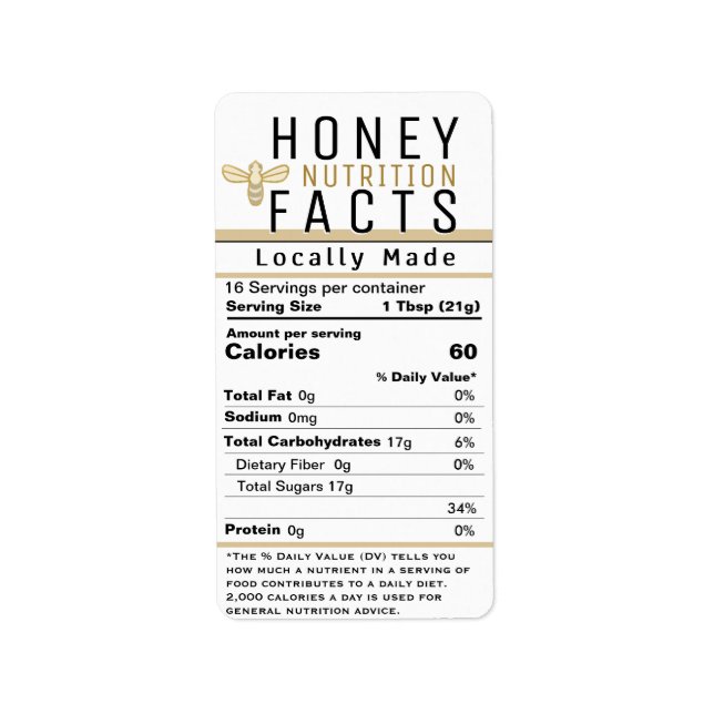 2021 Latest Honey Nutrition White with Gold Bee    Label (Front)