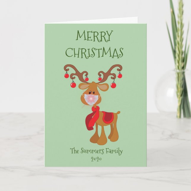 2021  Merry Christmas Rudolf with Face Mask Holiday Card (Front)