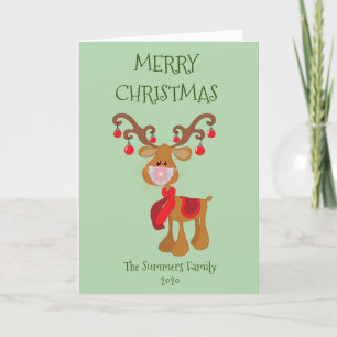 2021  Merry Christmas Rudolf with Face Mask Holiday Card
