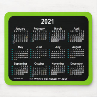2021 Neon 52 Weeks Calendar by Janz Yellow Green Mouse Pad