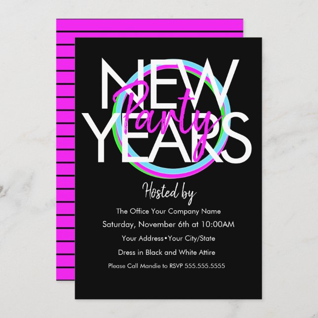 2021 Neon New Years Company Event Invitation (Front/Back)