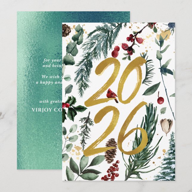 2021 New Year | Corporate Business Festive Pine Holiday Card (Front/Back)