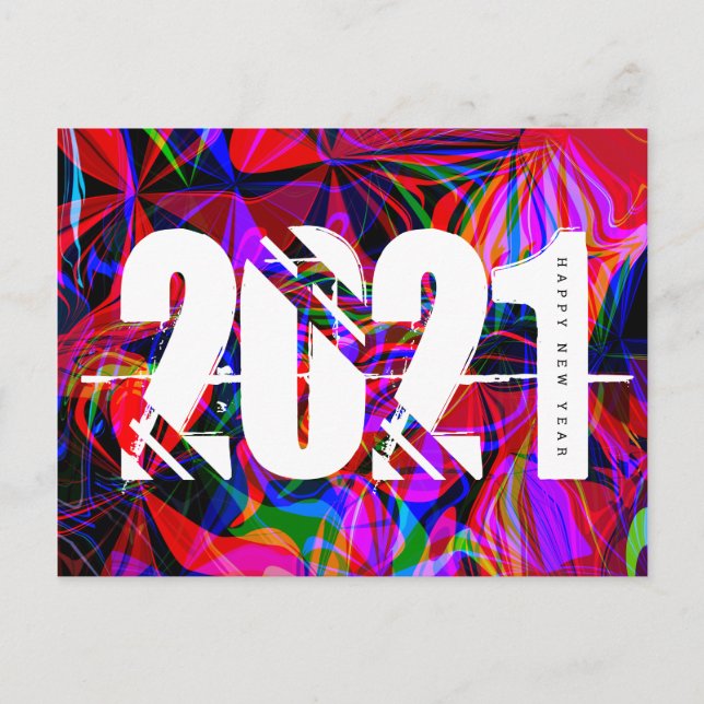 2021 New Years Trippy Liquid Bold Font Red Blue Postcard (Front)