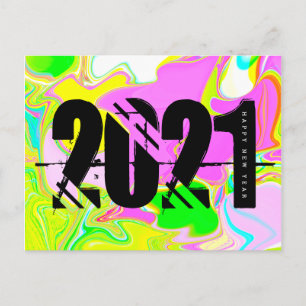 2021 New Years Trippy Neon Liquid Bold Font Postcard