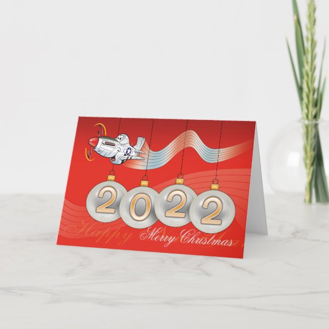 2021, P-51 mustang, carte de Noël, texte modifiabl (Devant)