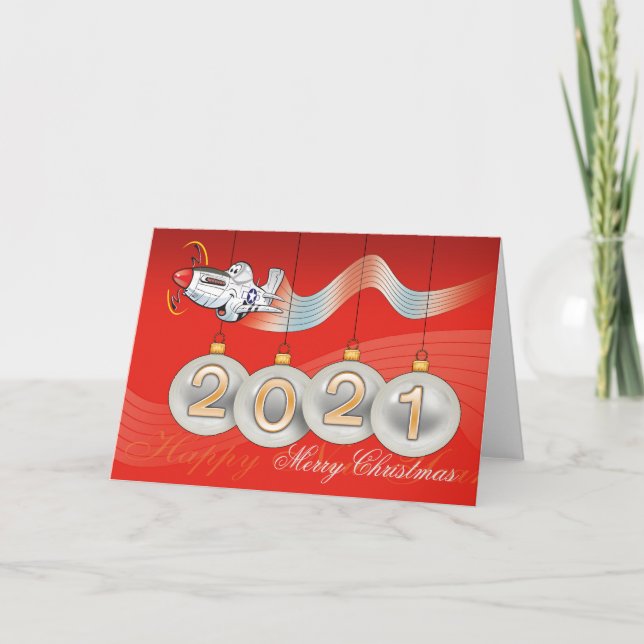 2021, P-51 mustang, carte de Noël, texte modifiabl (Devant)