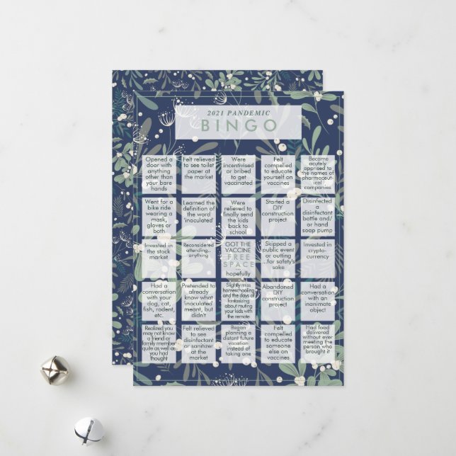 2021 Pandemic BINGO Funny Mistletoe Navy Christmas Holiday Card (Front/Back In Situ)