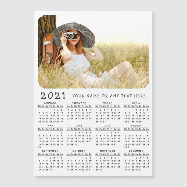 2021 Photo Fridge Magnet Calendar Monday to Sunday (Front)