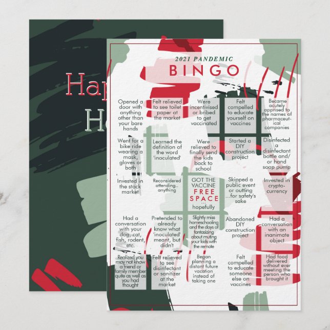 2021 Rona Pandemic BINGO Funny Flat Christmas Card (Front/Back)