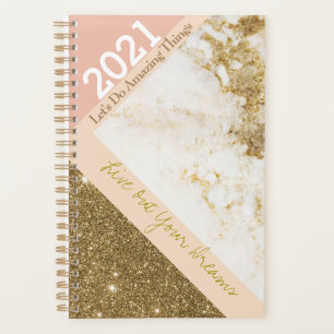 2021 Rose Gold Pink Faux Marble Trendy Planner