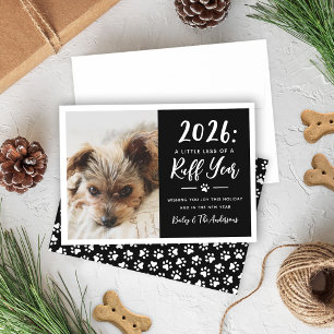 2021 Ruff Year Black and White Funny Dog Photo Holiday Card