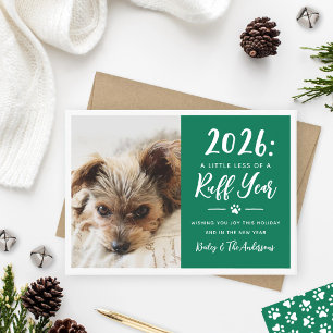 2021 Ruff Year Green Funny Dog Photo Holiday Card