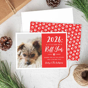 2021 Ruff Year Red Funny Dog Photo Holiday Card