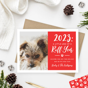 2021 Ruff Year Red Funny Dog Photo Holiday Card