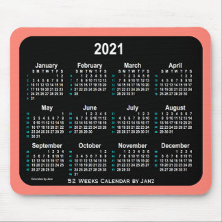2021 Salmon Neon 52 Weeks Calendar by Janz Mouse Pad