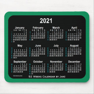 2021 Sea Green Neon 52 Weeks Calendar by Janz Mouse Pad