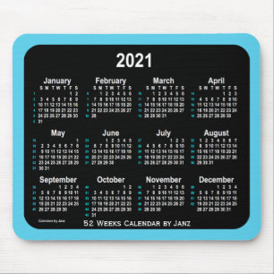 2021 Sky Blue Neon 52 Weeks Calendar by Janz Mouse Pad