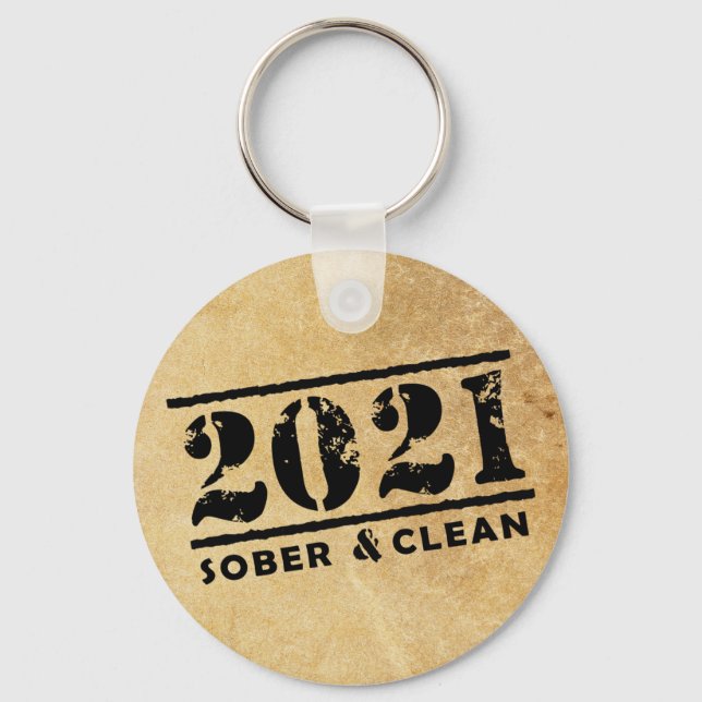 2021 Sober & Clean Recovery Sobriety Encouragement Keychain (Front)