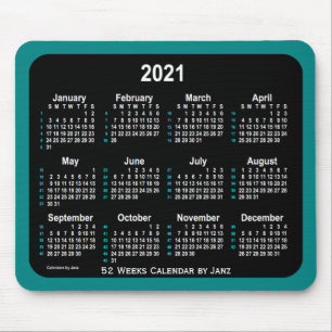 2021 Teal Neon 52 Weeks Calendar by Janz Mouse Pad