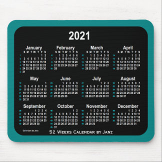 2021 Teal Neon 52 Weeks Calendar by Janz Mouse Pad