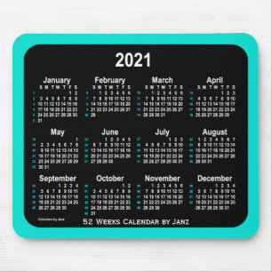 2021 Turquoise Neon 52 Weeks Calendar by Janz Mouse Pad