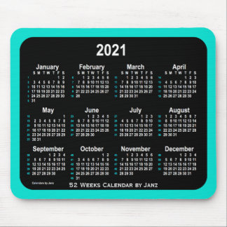 2021 Turquoise Neon 52 Weeks Calendar by Janz Mouse Pad