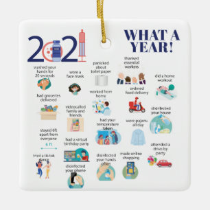 2021 vaccine what a year illustrated ceramic ornament