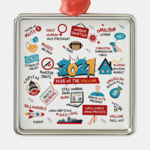 2021 Vaccine Year Events Holiday Christmas Tree Metal Ornament
