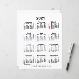 2021 White 52 Week Calendar by Janz 8.5x11 Paper