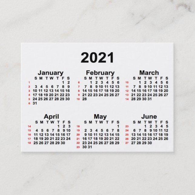 2021 White 52 Week Calendar by Janz Business Cards (Front)