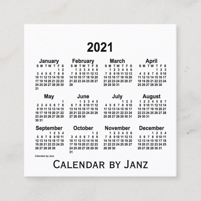 2021 White Calendar by Janz Square Business Card (Front)