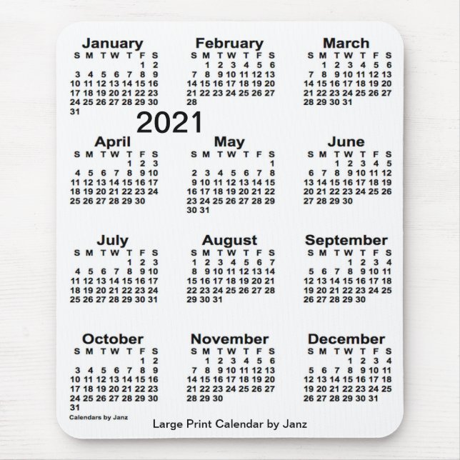 2021 White Large Print Calendar by Janz Mouse Pad (Front)