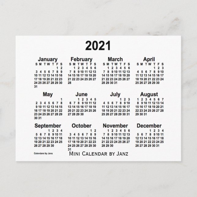 2021 White Mini Calendar by Janz Postcard (Front)