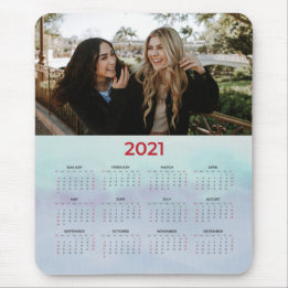 2021 Year At A Glance Blue Custom Photo Mouse Pad