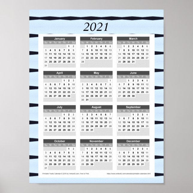 2021 Year Calendar: Blue with Black Lines Poster (Front)