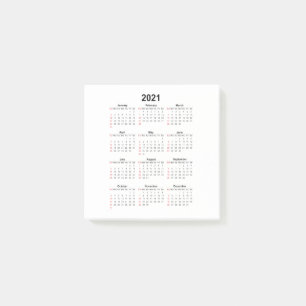 2021 Year Calendar Post-it Notes