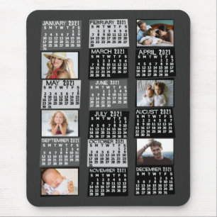 2021 Year Monthly Calendar Mod Black Photo Collage Mouse Pad