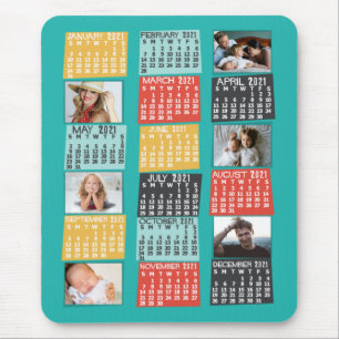 2021 Year Monthly Calendar Modern Photo Collage Mouse Pad