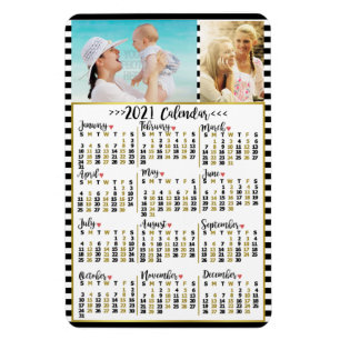 2021 Year Monthly Calendar Stripes   Custom Photos Magnet