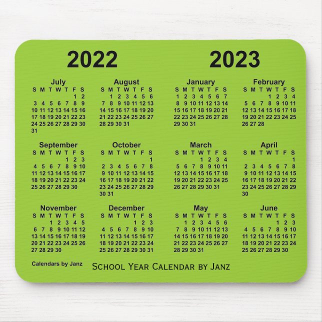2022-2023 School Year Yellowgreen Calendar by Janz Mouse Pad (Front)