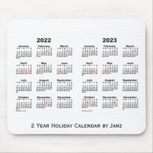 2022-2023 White 2 Year Holiday Calendar by Janz Mouse Pad