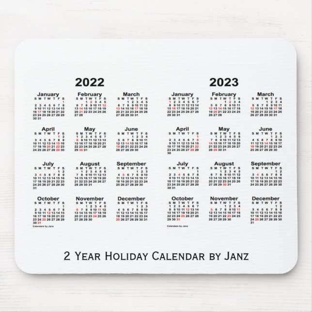 2022-2023 White 2 Year Holiday Calendar by Janz Mouse Pad (Front)