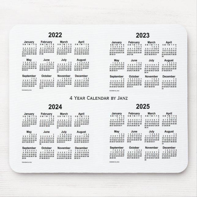 2022-2025 White 4 Year Calendar by Janz Mouse Pad (Front)