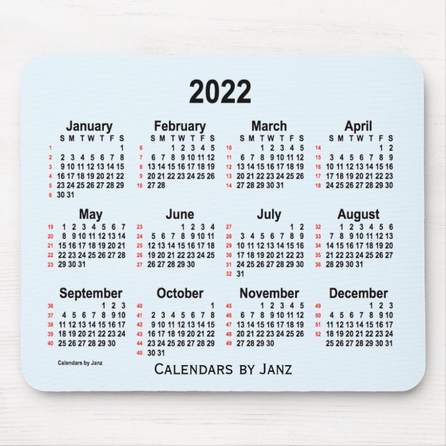 2022 Alice Blue 52 Weeks Calendar by Janz Mouse Pad (Front)