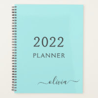 2022 Aqua Blue Teal Girly Script Monogram Name