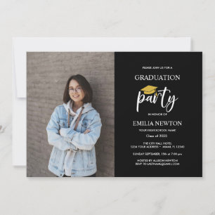 2022 Black Photo Graduation Party Invitation